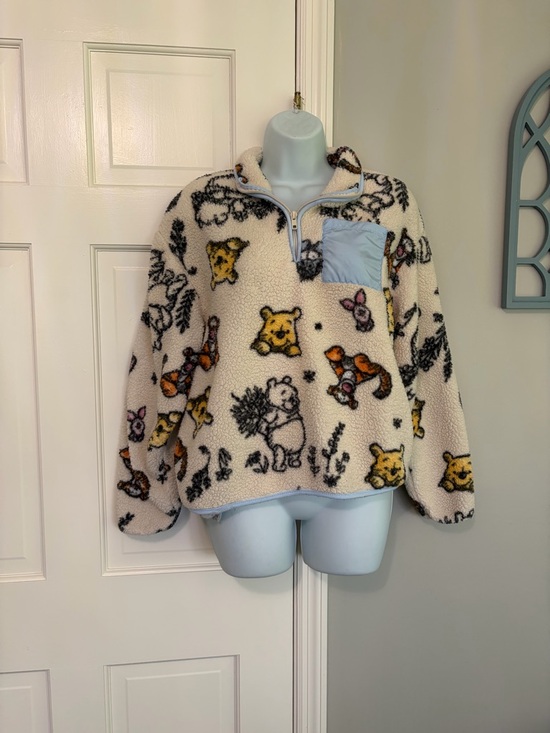 Disney Sweaters - Disney Winnie the Pooh Cream and Gray Sherpa Jacket with Light Blue Trim